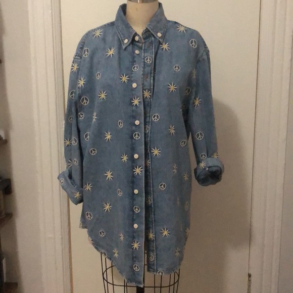 Sandro Daisy Peace Denim Shirt - Size 1 - Picture 3 of 4